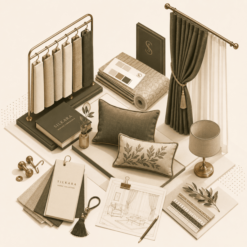 Custom made premium quality Curtains And sofa cushions from Silkara