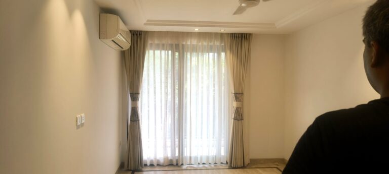 Sheer curtains and side drapes installed in Panchsheel, Delhi